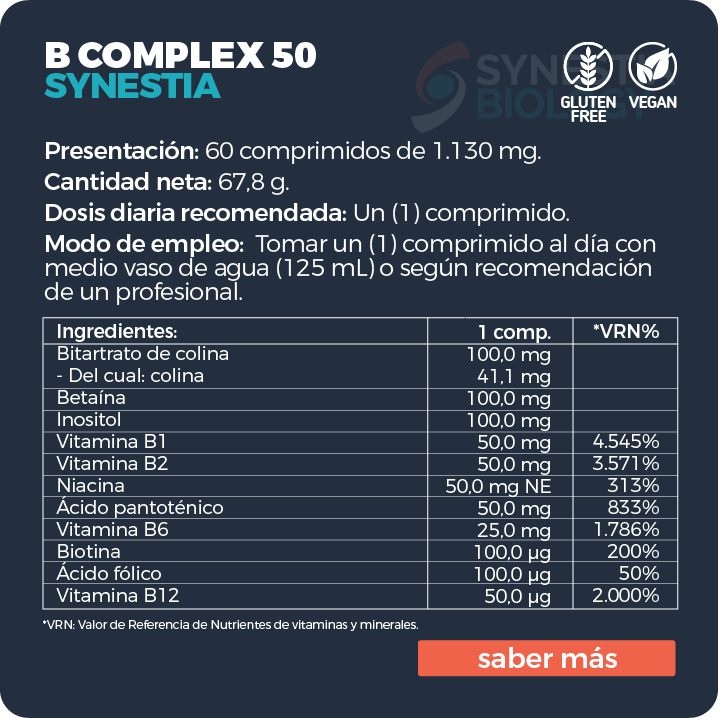 B Complex 50 Synestia (60 comp.) - Imagen 3