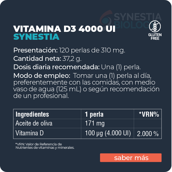 Vitamina D3 4000 UI Synestia (120 perlas - 310 mg) - Imagen 2