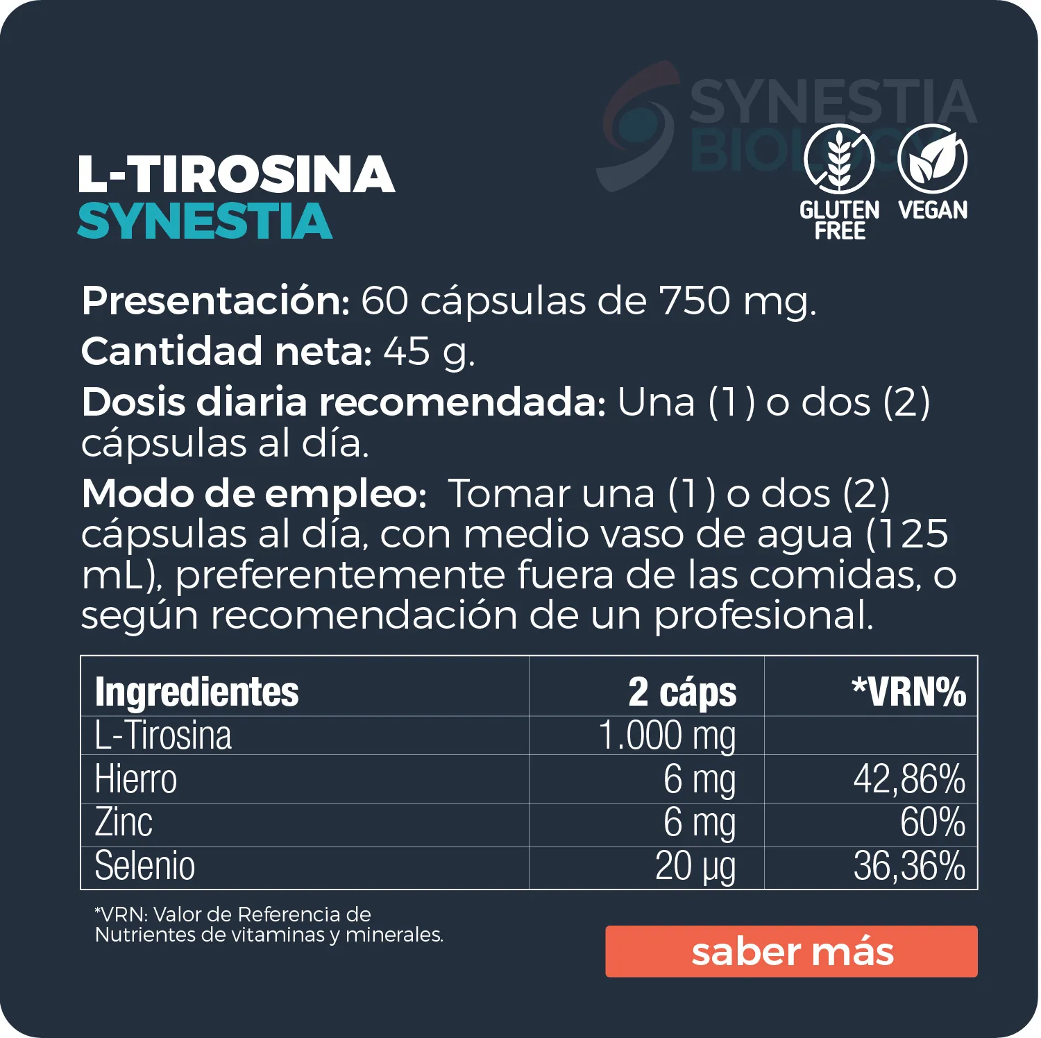 L-Tirosina Synestia - Imagen 2